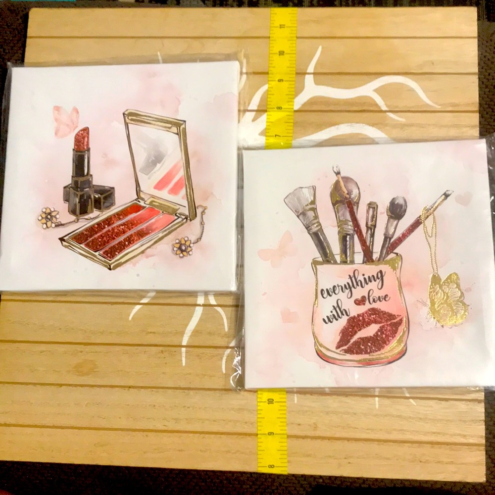 New 8” x 8” Makeup Beauty Canvas Wall Art Decor Set